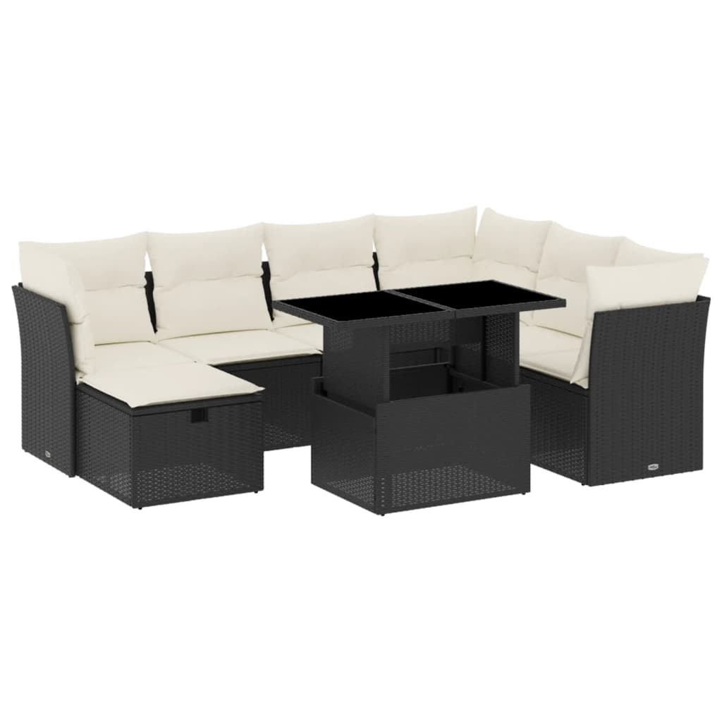 Set mobilier de grădină cu perne, 8 piese, negru, poliratan