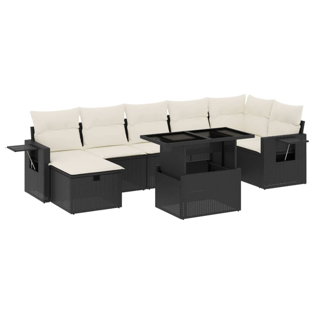 Set mobilier de grădină cu perne, 8 piese, negru, poliratan