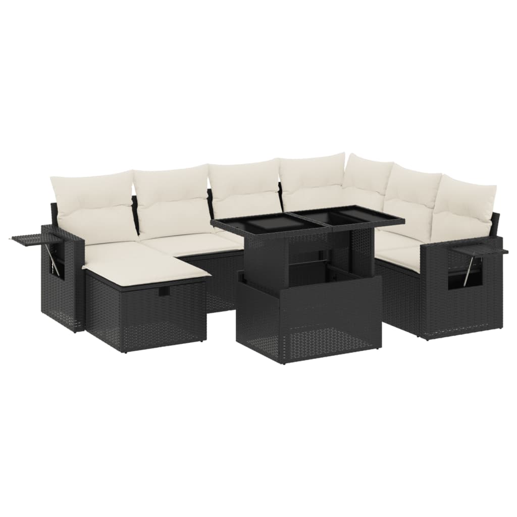 Set mobilier de grădină cu perne, 8 piese, negru, poliratan