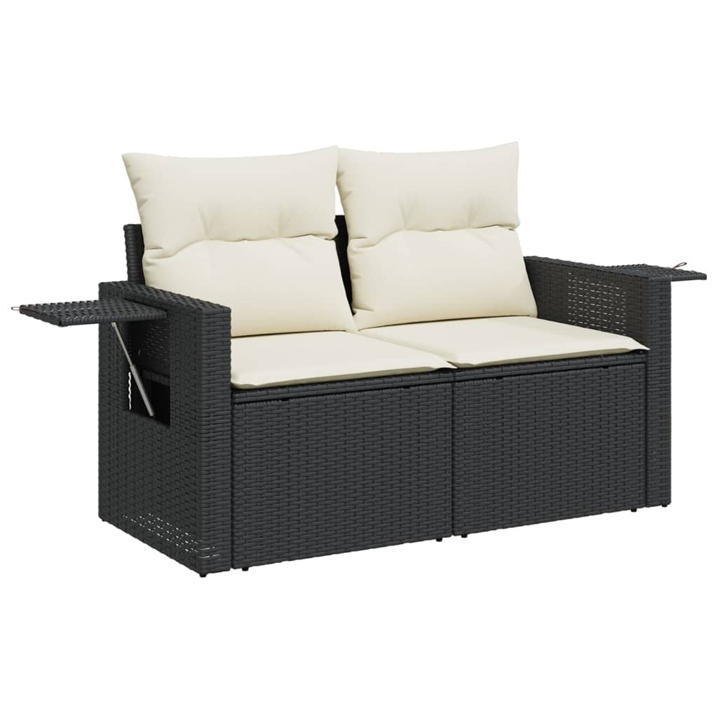 Set mobilier de grădină cu perne, 9 piese, negru, poliratan