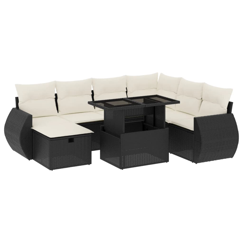 Set mobilier de grădină cu perne, 8 piese, negru, poliratan