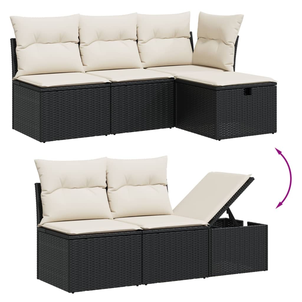 Set mobilier de grădină cu perne, 6 piese, negru, poliratan