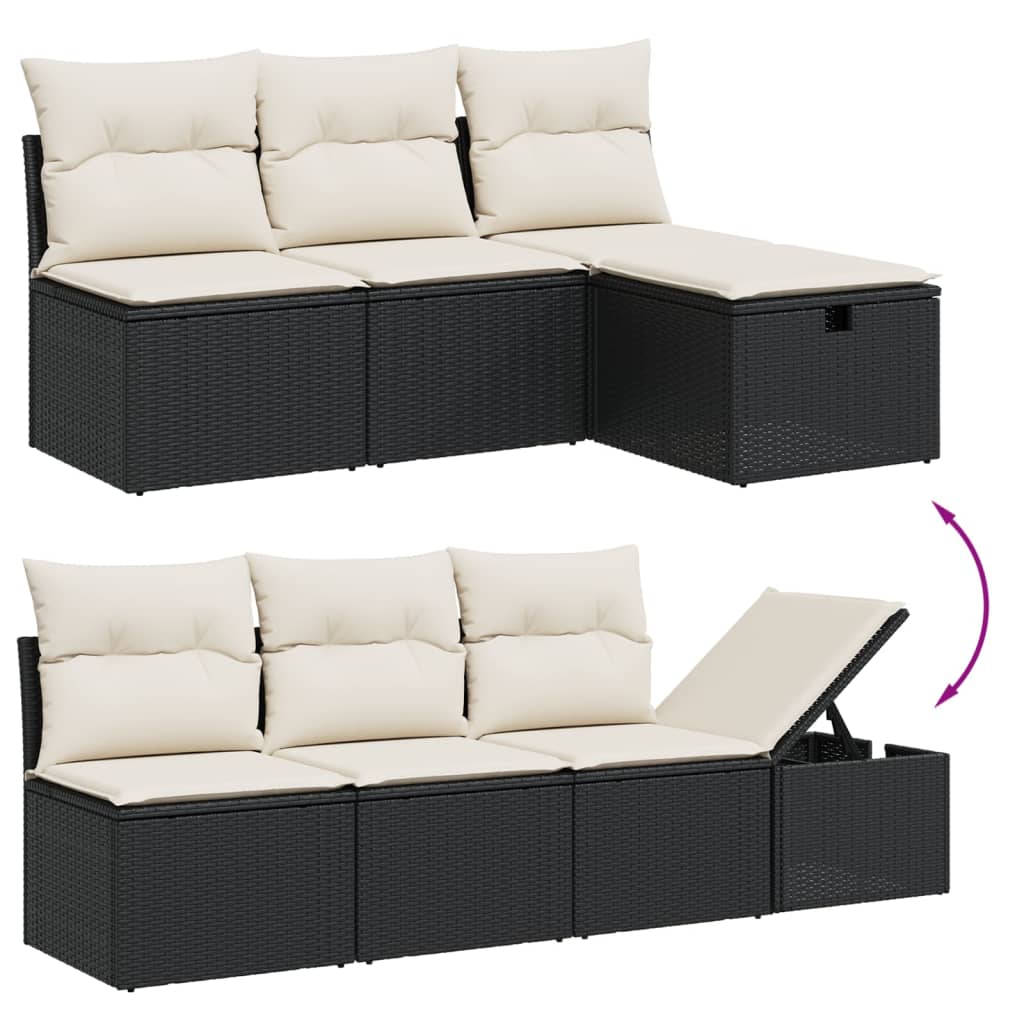 Set mobilier de grădină cu perne, 9 piese, negru, poliratan