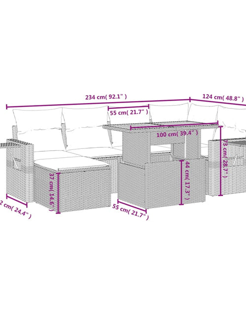 Încărcați imaginea în vizualizatorul Galerie, Set canapele de grădină, 7 piese, cu perne, bej, poliratan
