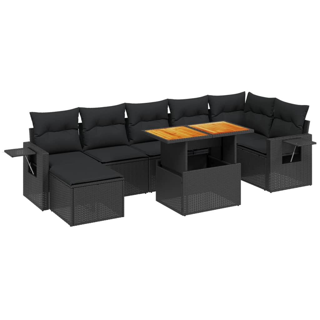 Set mobilier de grădină cu perne, 8 piese, negru, poliratan