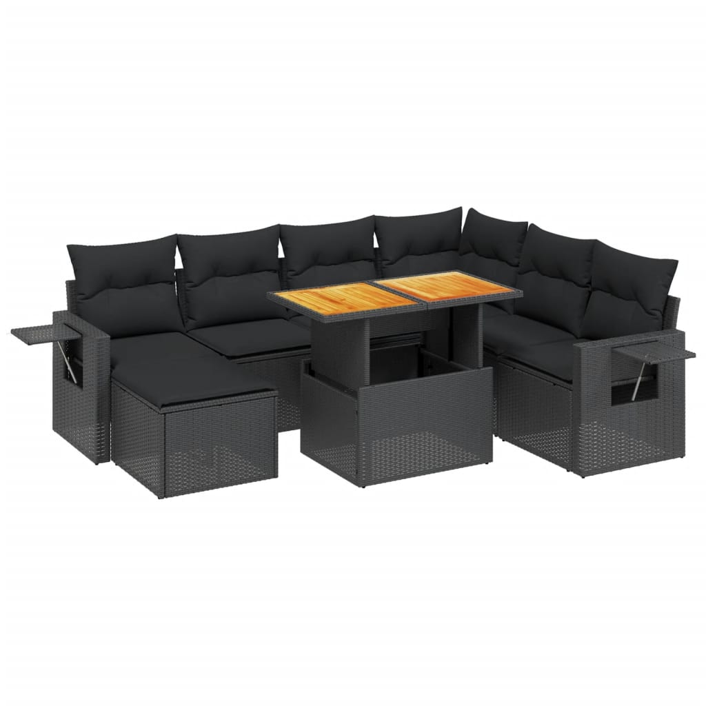 Set mobilier de grădină cu perne, 8 piese, negru, poliratan