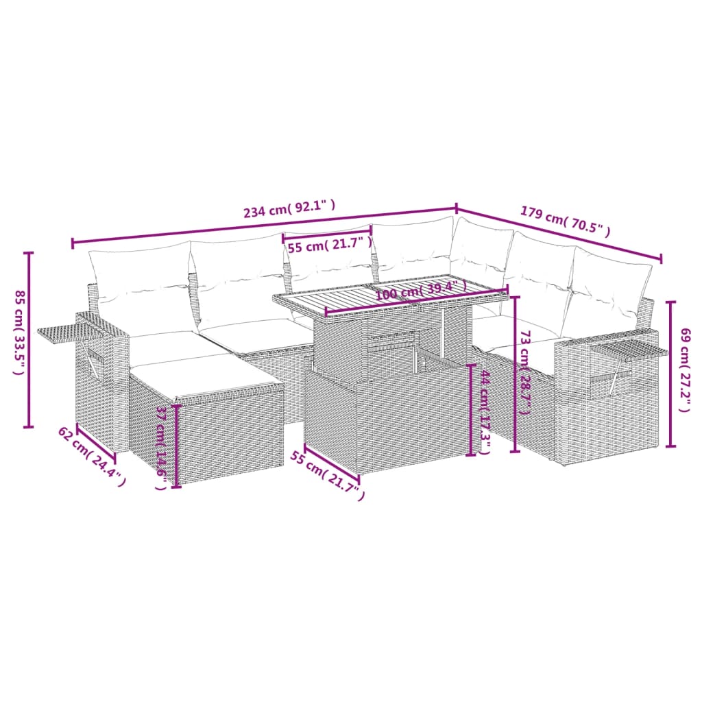 Set mobilier de grădină cu perne, 8 piese, negru, poliratan