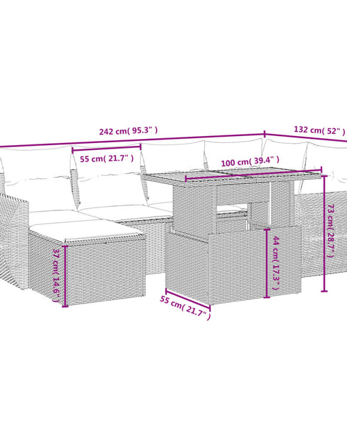 Încărcați imaginea în vizualizatorul Galerie, Set canapele de grădină, 7 piese, cu perne, bej, poliratan
