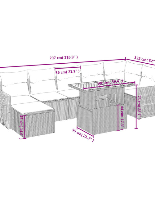Încărcați imaginea în vizualizatorul Galerie, Set canapele de grădină, 8 piese, cu perne, bej, poliratan
