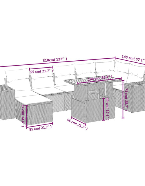 Încărcați imaginea în vizualizatorul Galerie, Set canapele de grădină, 8 piese, cu perne, bej, poliratan
