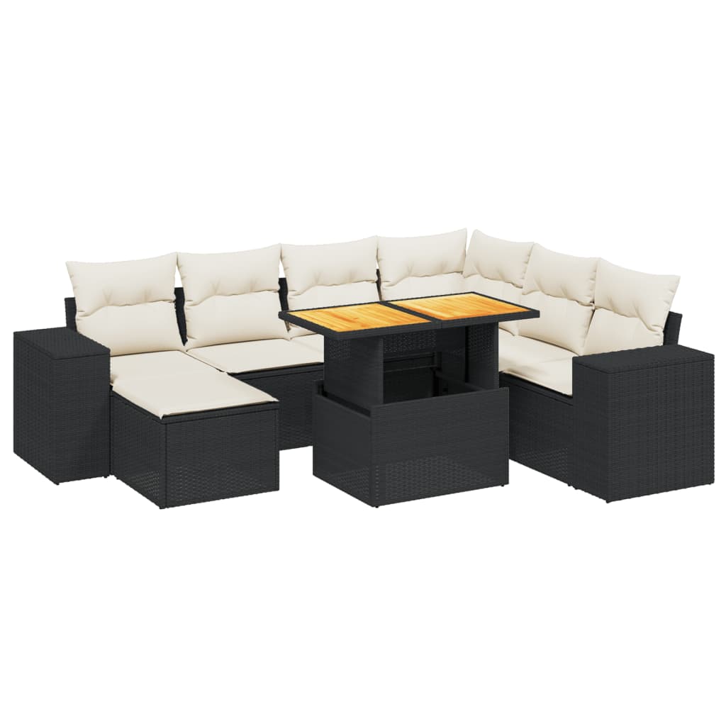 Set mobilier de grădină cu perne, 8 piese, negru, poliratan - Lando