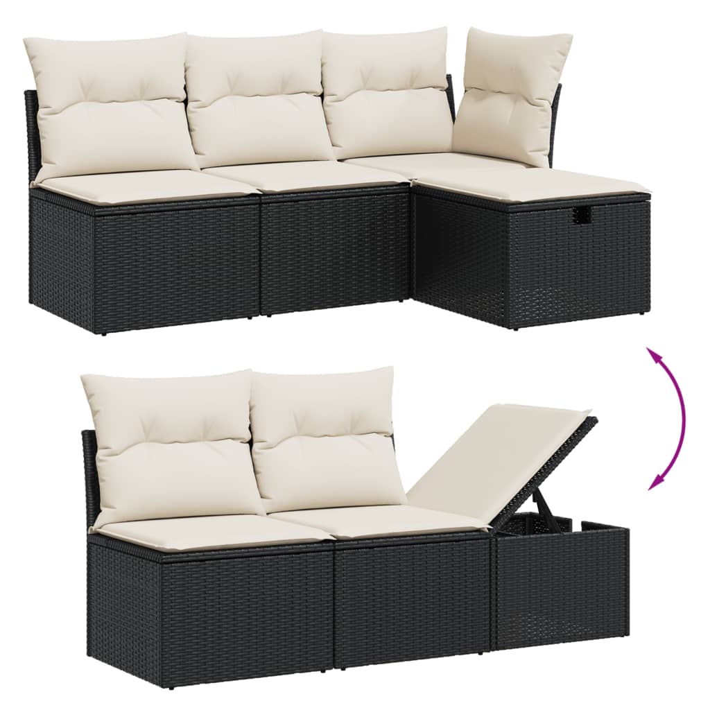 Set mobilier de grădină cu perne, 6 piese, negru, poliratan - Lando