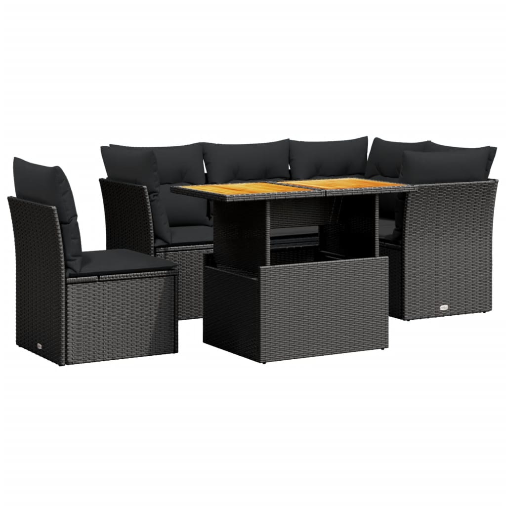 Set mobilier de grădină cu perne, 5 piese, negru, poliratan