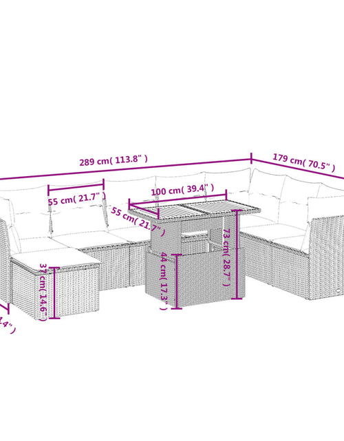 Загрузите изображение в средство просмотра галереи, Set mobilier de grădină cu perne, 9 piese, negru, poliratan
