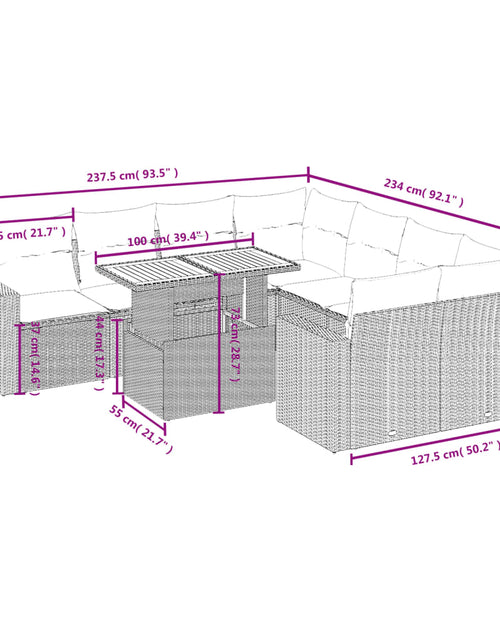 Încărcați imaginea în vizualizatorul Galerie, Set canapele de grădină, 9 piese, cu perne, bej, poliratan
