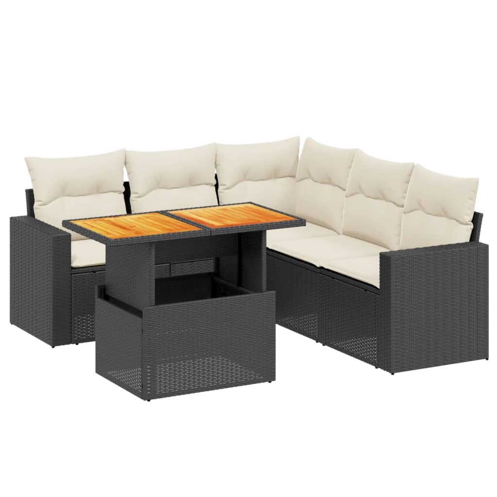 Set mobilier de grădină cu perne, 6 piese, negru, poliratan - Lando