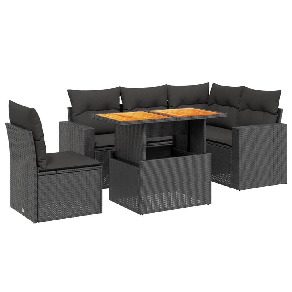 Set mobilier de grădină cu perne, 6 piese, negru, poliratan