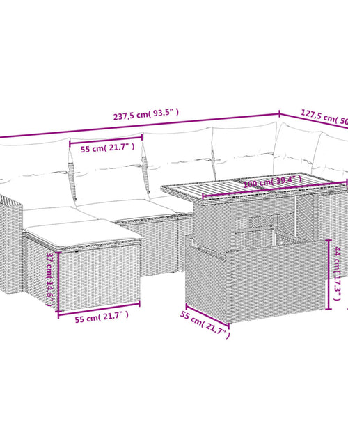 Загрузите изображение в средство просмотра галереи, Set canapele de grădină, 7 piese, cu perne, bej, poliratan
