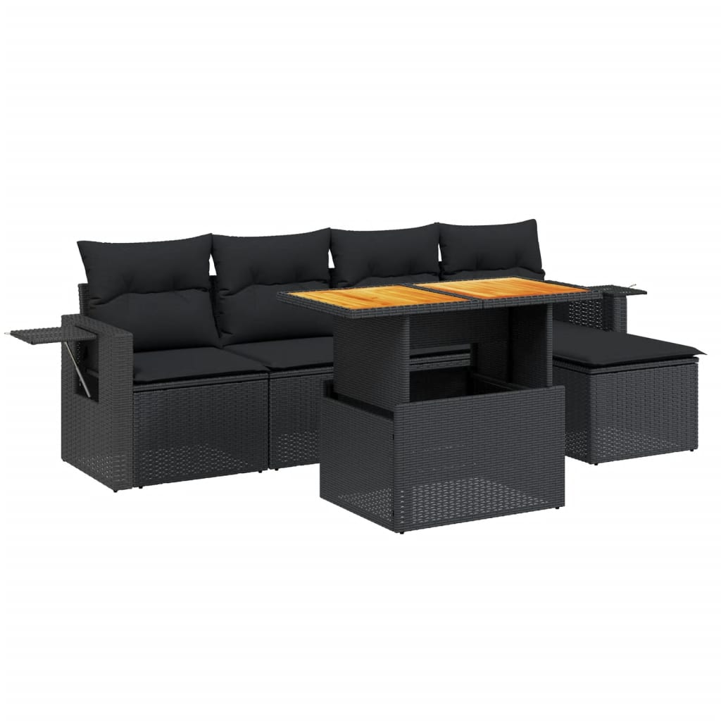 Set mobilier de grădină cu perne, 6 piese, negru, poliratan