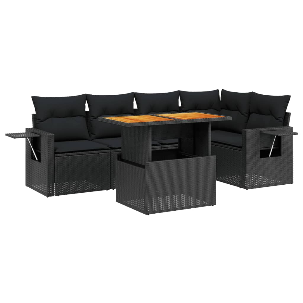 Set mobilier de grădină cu perne, 6 piese, negru, poliratan