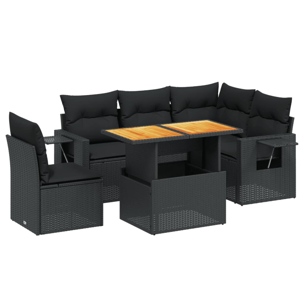 Set mobilier de grădină cu perne, 6 piese, negru, poliratan