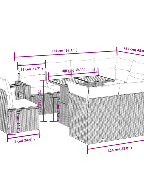 Încărcați imaginea în vizualizatorul Galerie, Set mobilier de grădină cu perne, 9 piese, negru, poliratan
