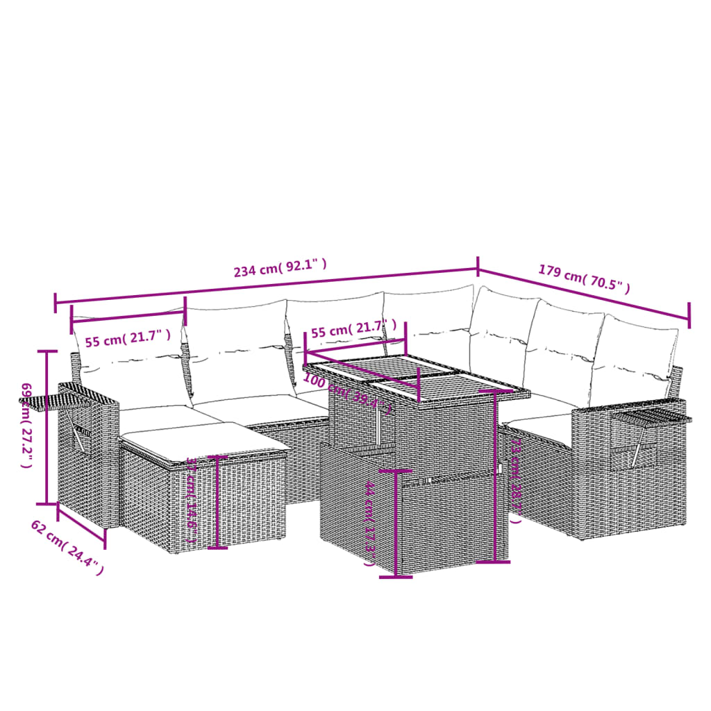 Set mobilier de grădină cu perne, 8 piese, negru, poliratan