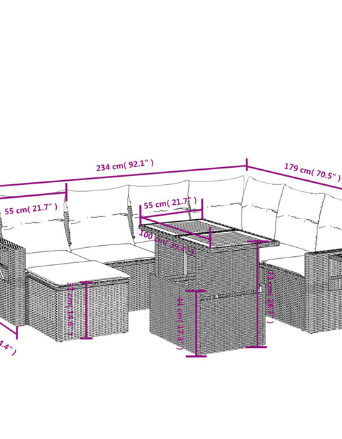 Загрузите изображение в средство просмотра галереи, Set mobilier de grădină cu perne, 8 piese, negru, poliratan - Lando
