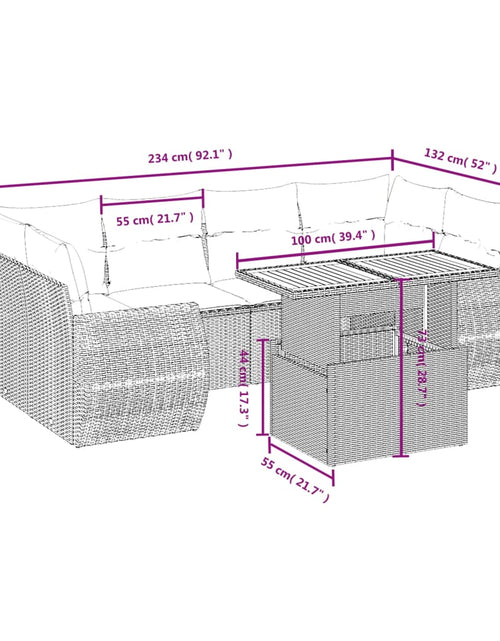 Încărcați imaginea în vizualizatorul Galerie, Set canapele de grădină, 7 piese, cu perne, bej, poliratan
