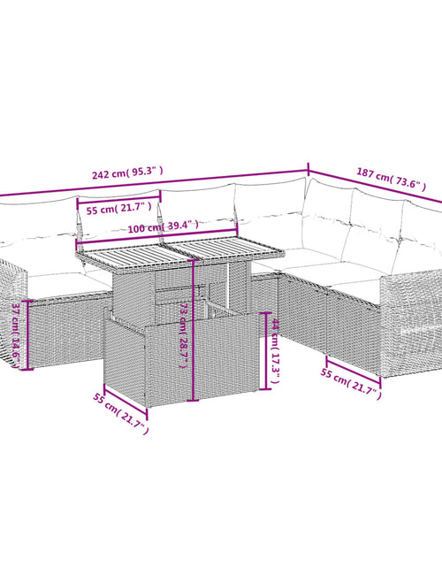 Загрузите изображение в средство просмотра галереи, Set canapele de grădină, 7 piese, cu perne, bej, poliratan
