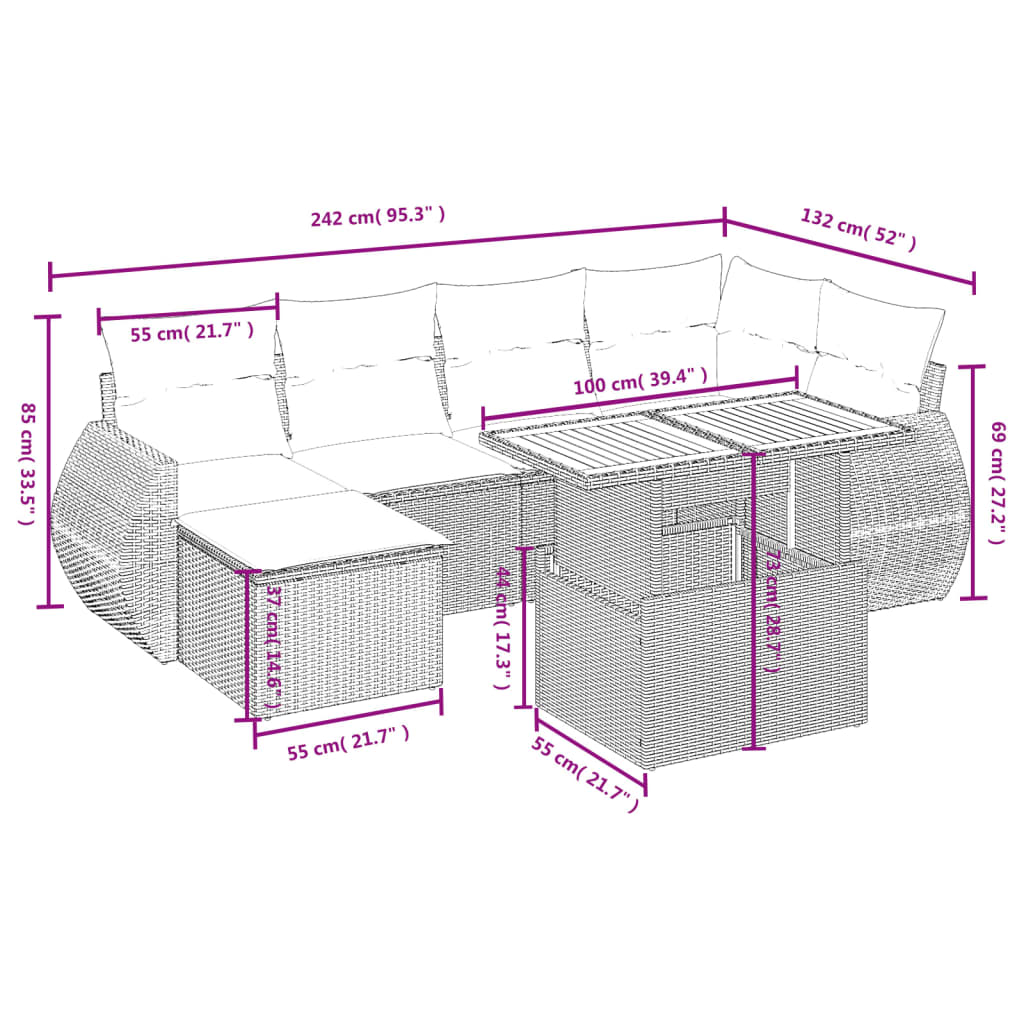 Set mobilier de grădină cu perne, 6 piese, negru, poliratan - Lando