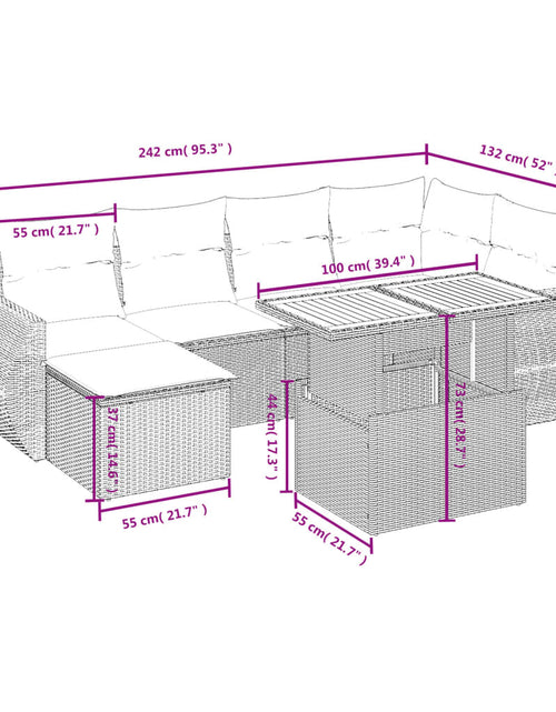 Încărcați imaginea în vizualizatorul Galerie, Set canapele de grădină, 7 piese, cu perne, bej, poliratan
