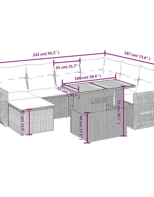 Încărcați imaginea în vizualizatorul Galerie, Set canapele de grădină, 8 piese, cu perne, bej, poliratan
