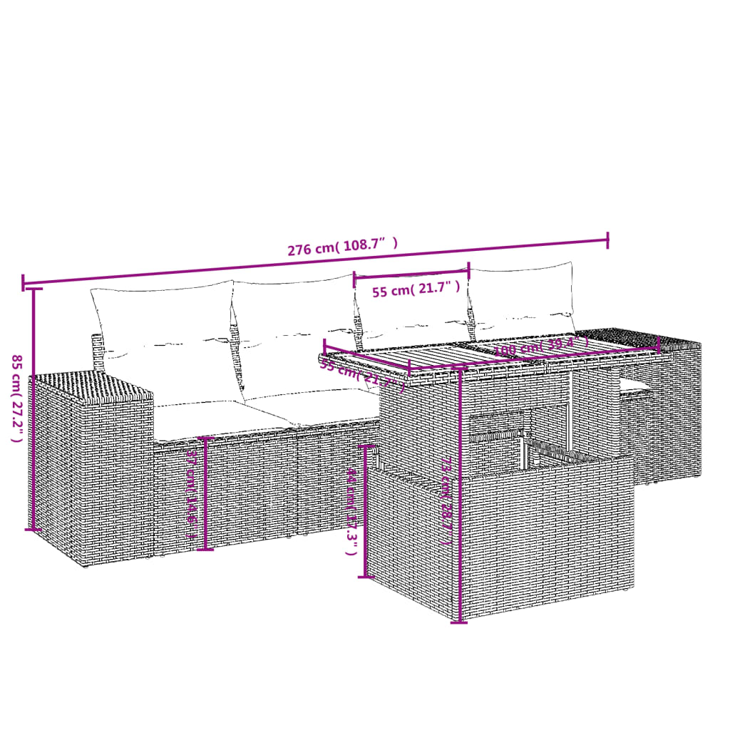 Set mobilier de grădină cu perne, 5 piese, negru, poliratan