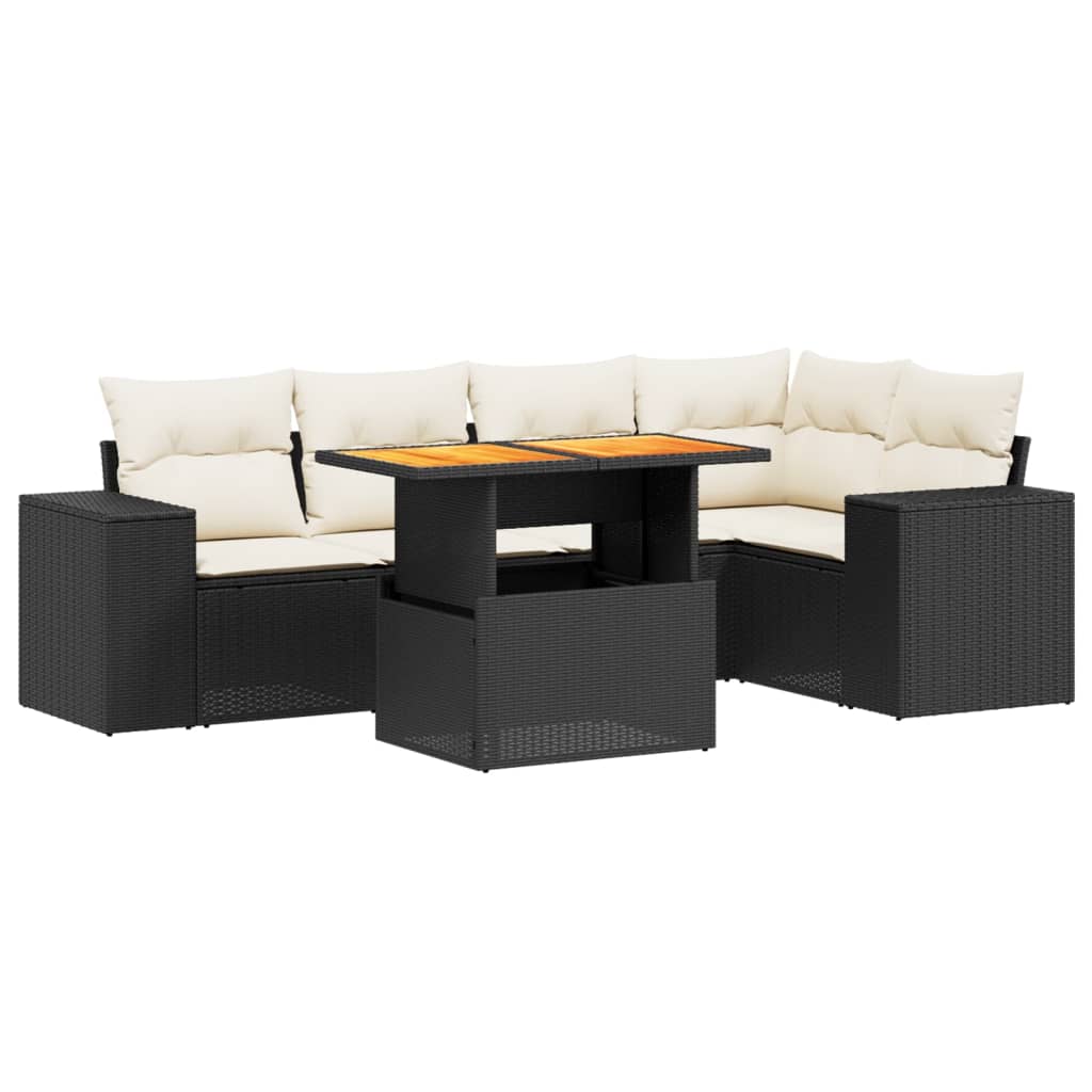 Set mobilier de grădină cu perne, 6 piese, negru, poliratan