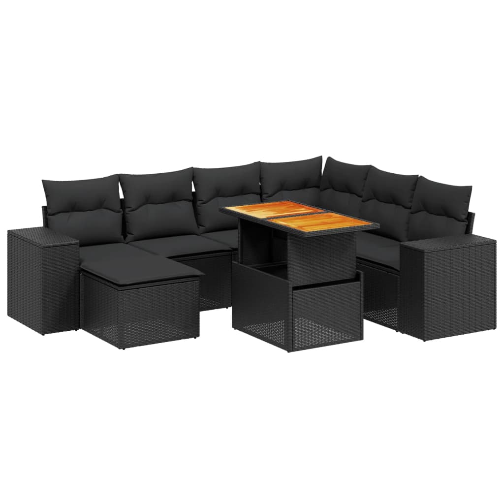 Set mobilier de grădină cu perne, 8 piese, negru, poliratan