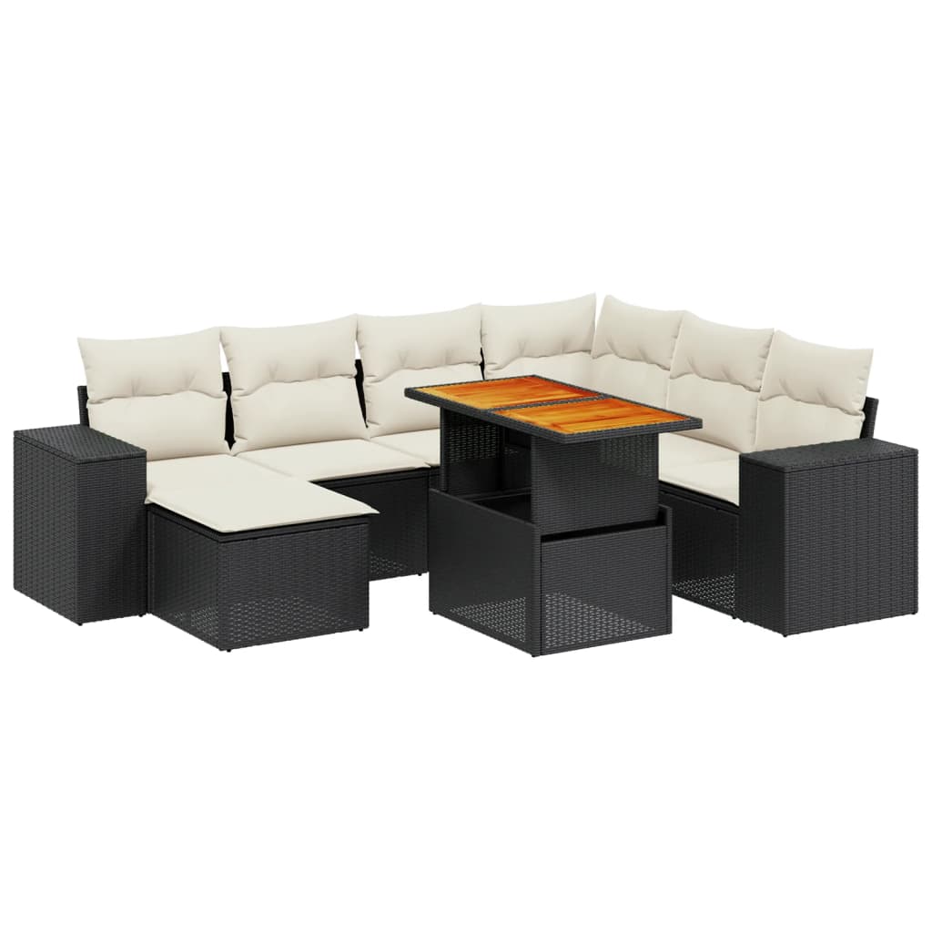 Set mobilier de grădină cu perne, 8 piese, negru, poliratan - Lando