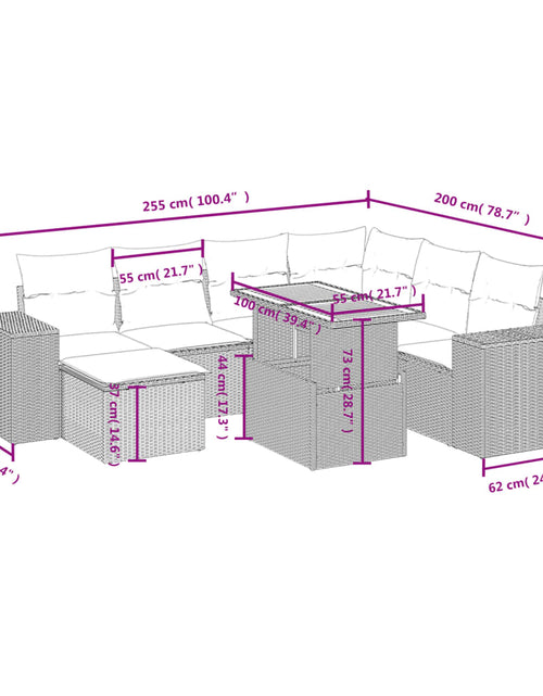 Загрузите изображение в средство просмотра галереи, Set mobilier de grădină cu perne, 8 piese, negru, poliratan - Lando
