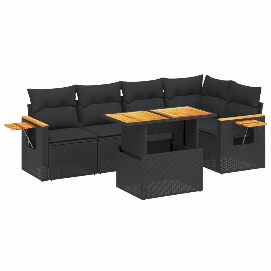 Set mobilier de grădină cu perne, 6 piese, negru, poliratan