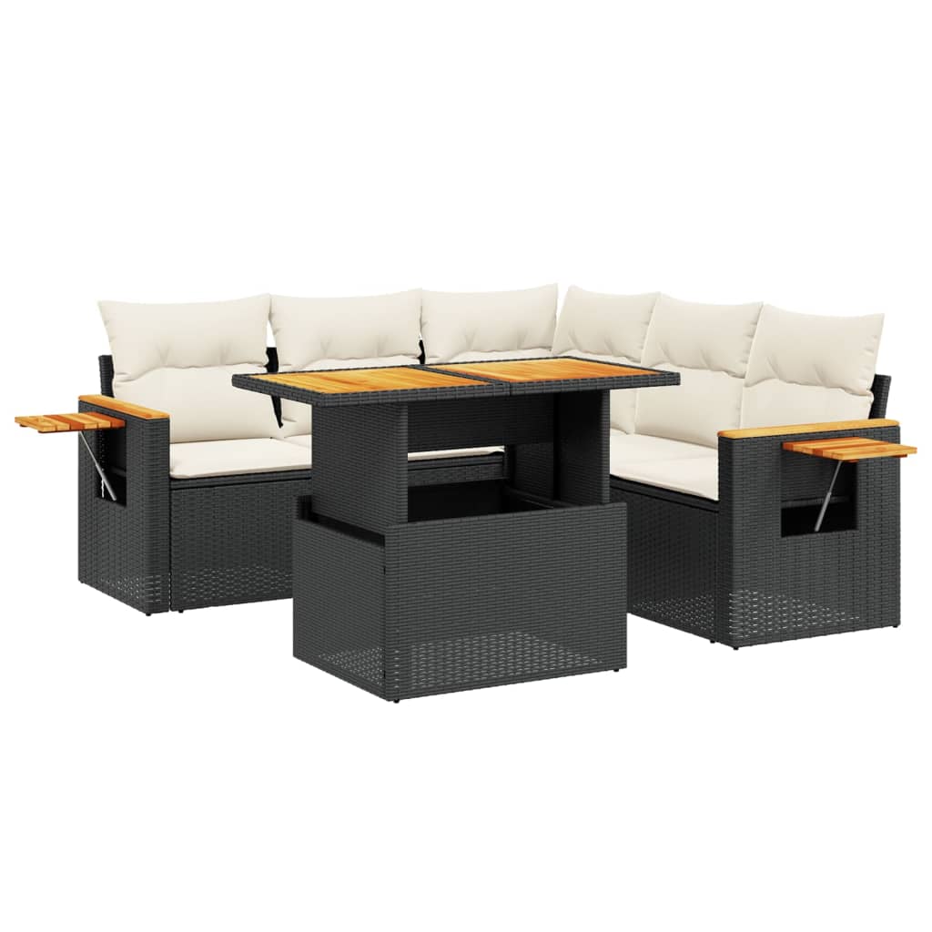 Set mobilier de grădină cu perne, 6 piese, negru, poliratan - Lando