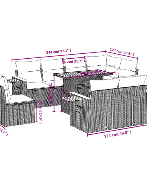 Încărcați imaginea în vizualizatorul Galerie, Set canapele de grădină, 9 piese, cu perne, bej, poliratan
