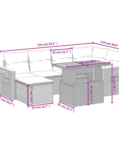 Загрузите изображение в средство просмотра галереи, Set canapele de grădină, 7 piese, cu perne, bej, poliratan
