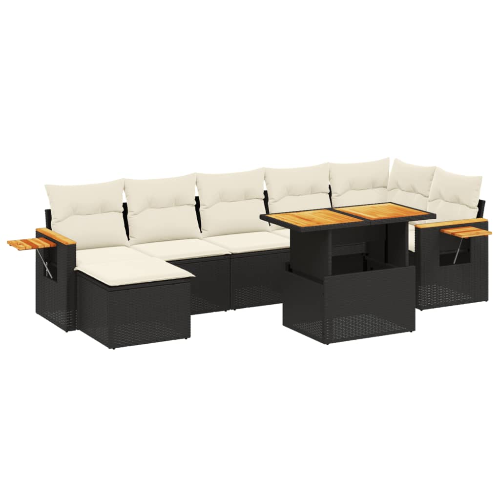 Set mobilier de grădină cu perne, 8 piese, negru, poliratan