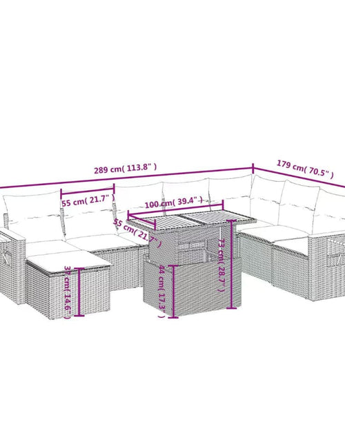 Загрузите изображение в средство просмотра галереи, Set mobilier de grădină cu perne, 9 piese, negru, poliratan
