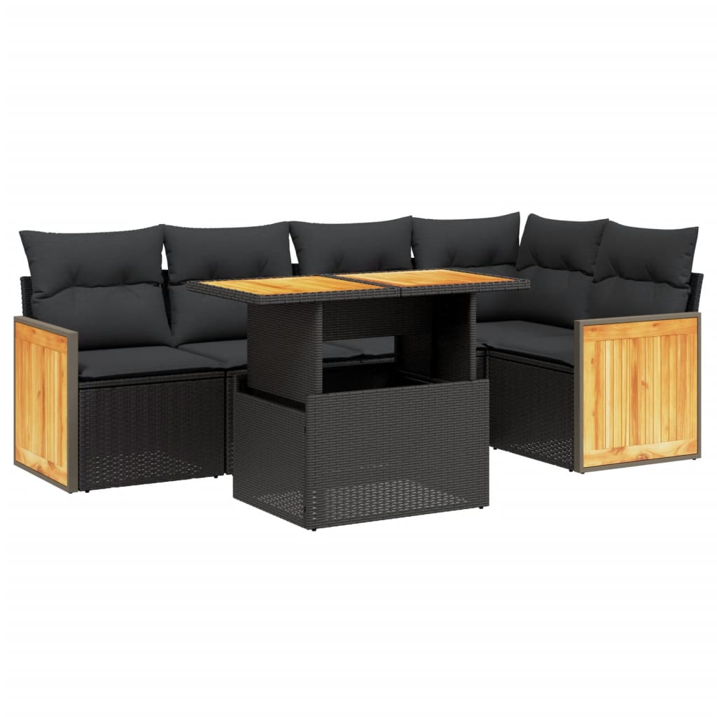 Set mobilier de grădină cu perne, 6 piese, negru, poliratan