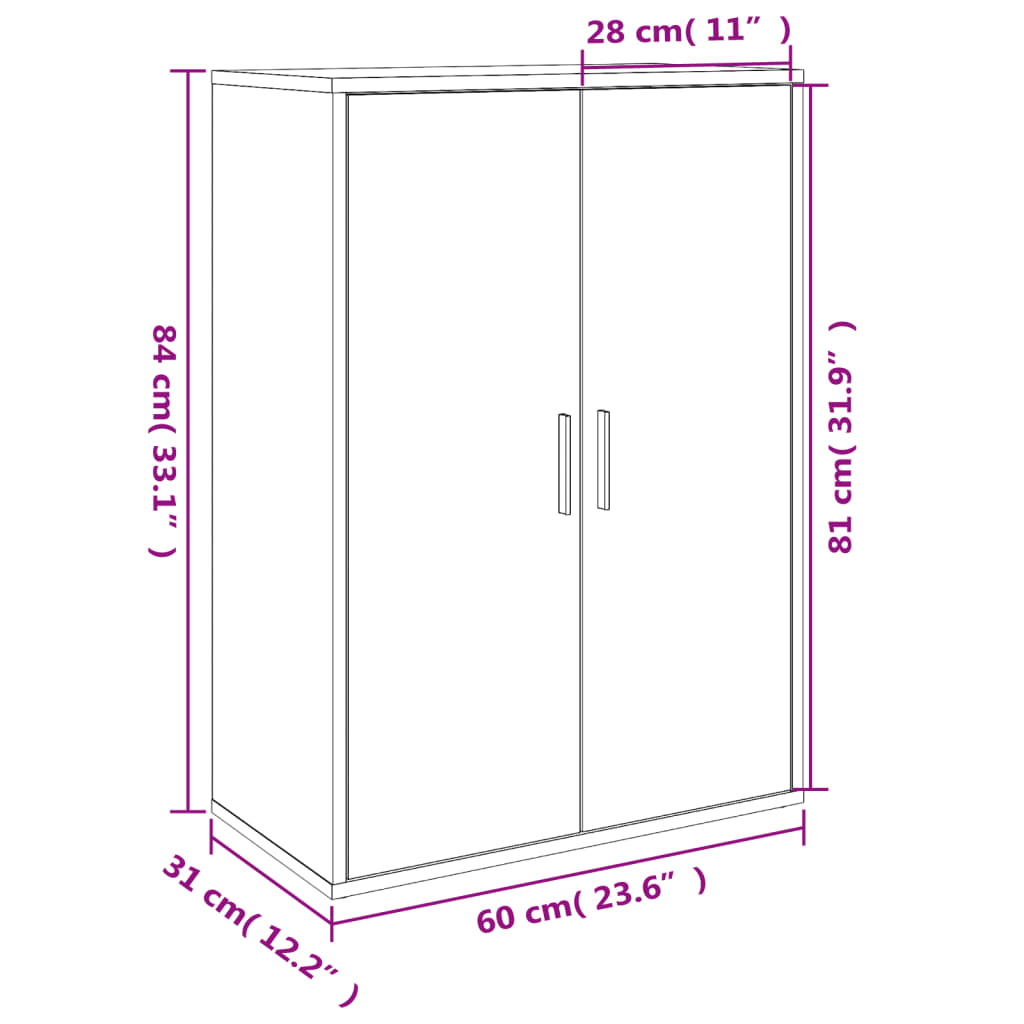 Dulapuri, 2 buc., alb, 60x31x84 cm, lemn prelucrat