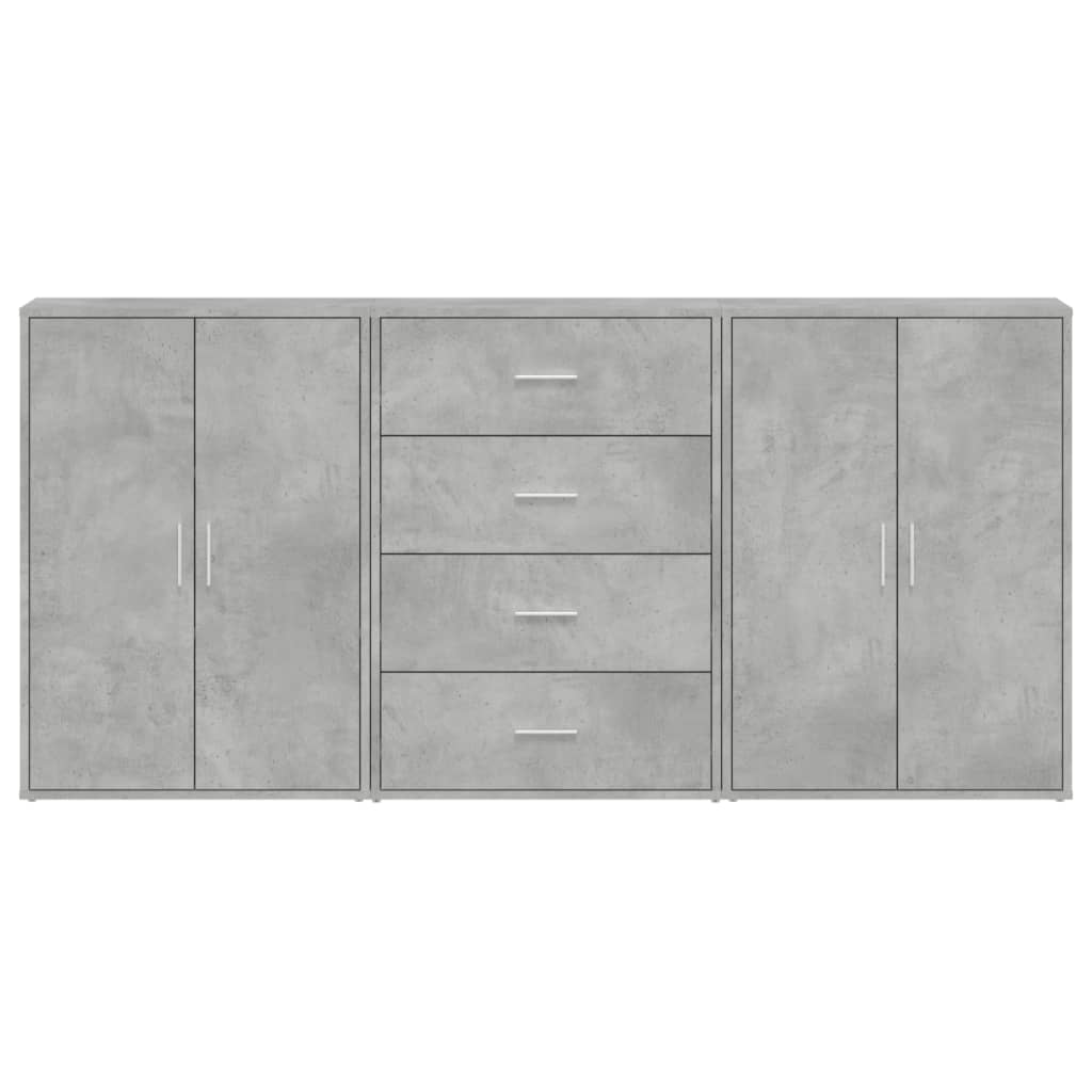 Dulapuri, 3 buc., gri beton, 60x31x84 cm, lemn prelucrat