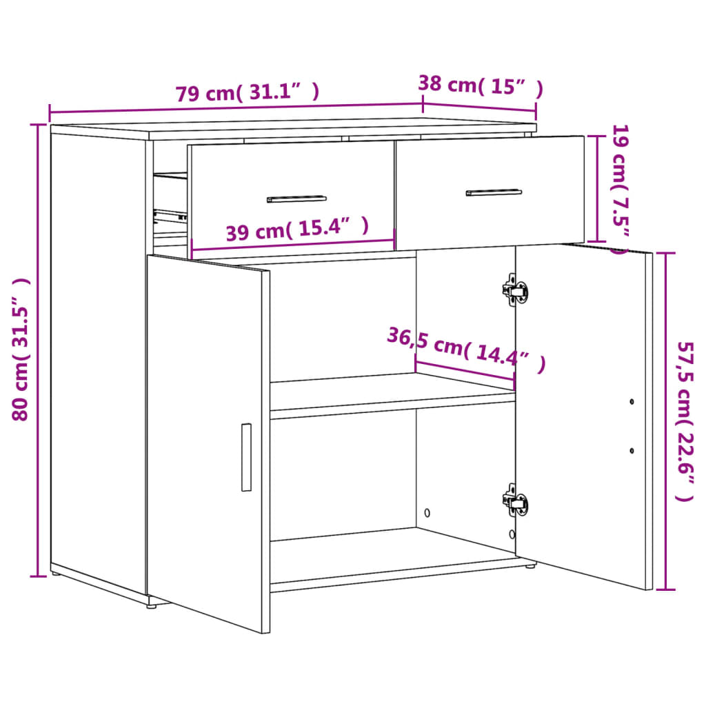 Dulapuri, 2 buc., stejar fumuriu, 79x38x80 cm, lemn prelucrat