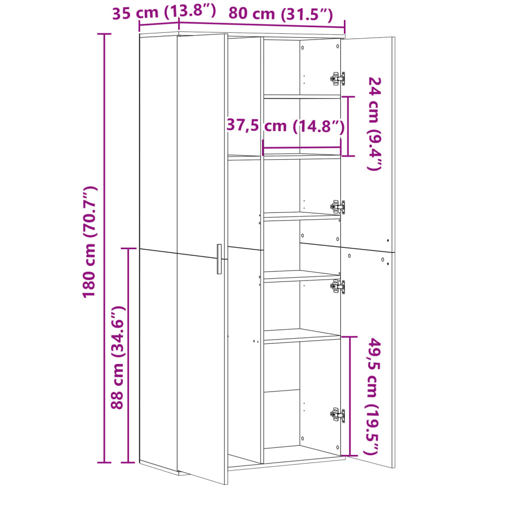 Dulap înalt, gri beton, 80x35x180 cm, lemn prelucrat