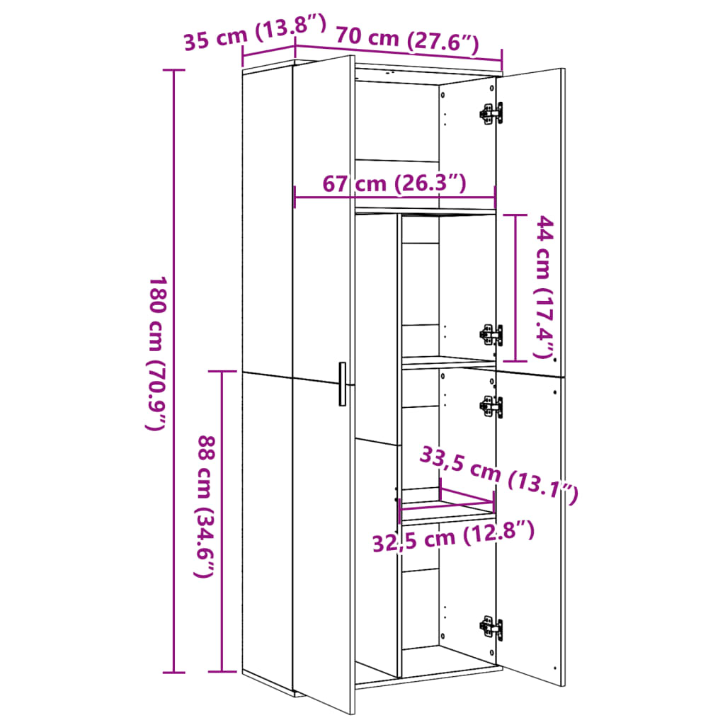 Dulap înalt, gri beton, 70x35x180 cm, lemn prelucrat